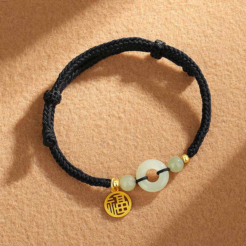 Unisex Hetian Jade Peace Buckle Fu Charm Bracelet