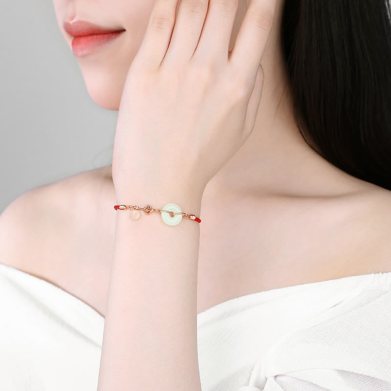 Unisex Hetian Jade Peace Buckle Red String Bracelet