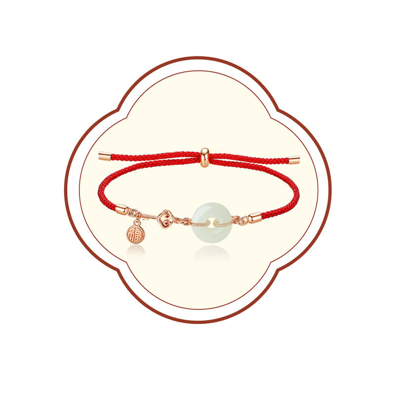 Unisex Hetian Jade Peace Buckle Red String Bracelet