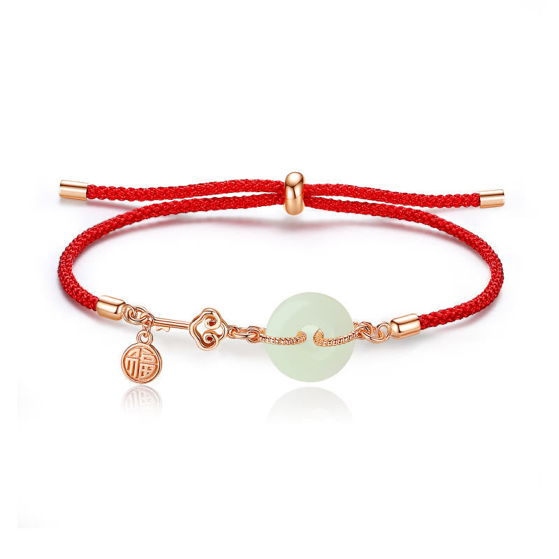 Unisex Hetian Jade Peace Buckle Red String Bracelet
