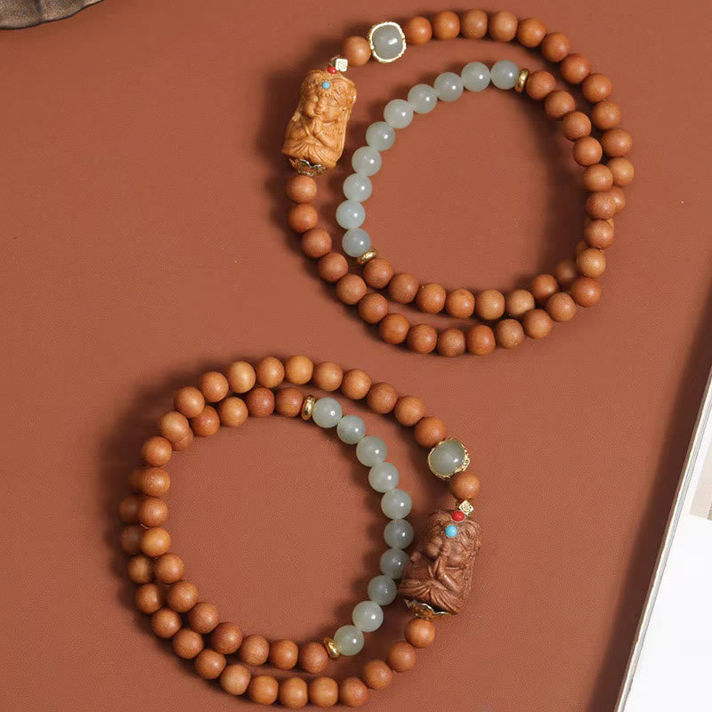 Unisex Hetian Jade and Sandalwood Prosperity Bracelet 13-21cm