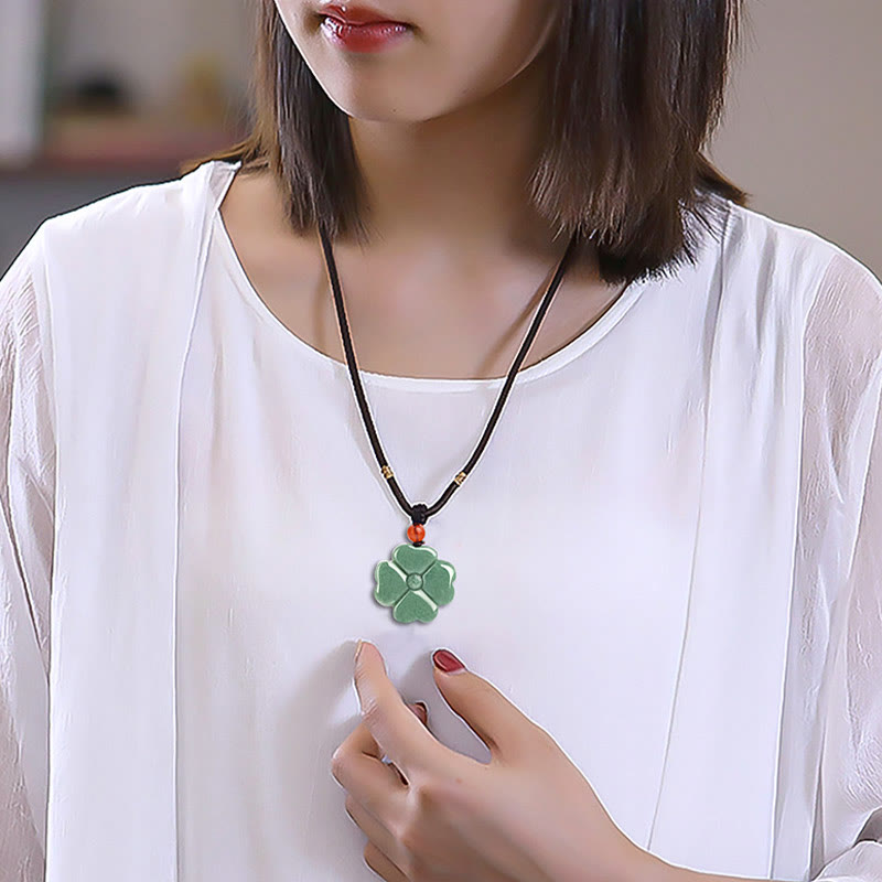 Unisex Jade Four Leaf Clover Prosperity Necklace Pendant