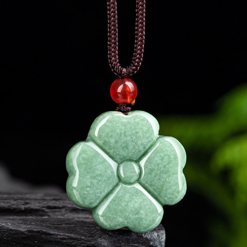 Unisex Jade Four Leaf Clover Prosperity Necklace Pendant
