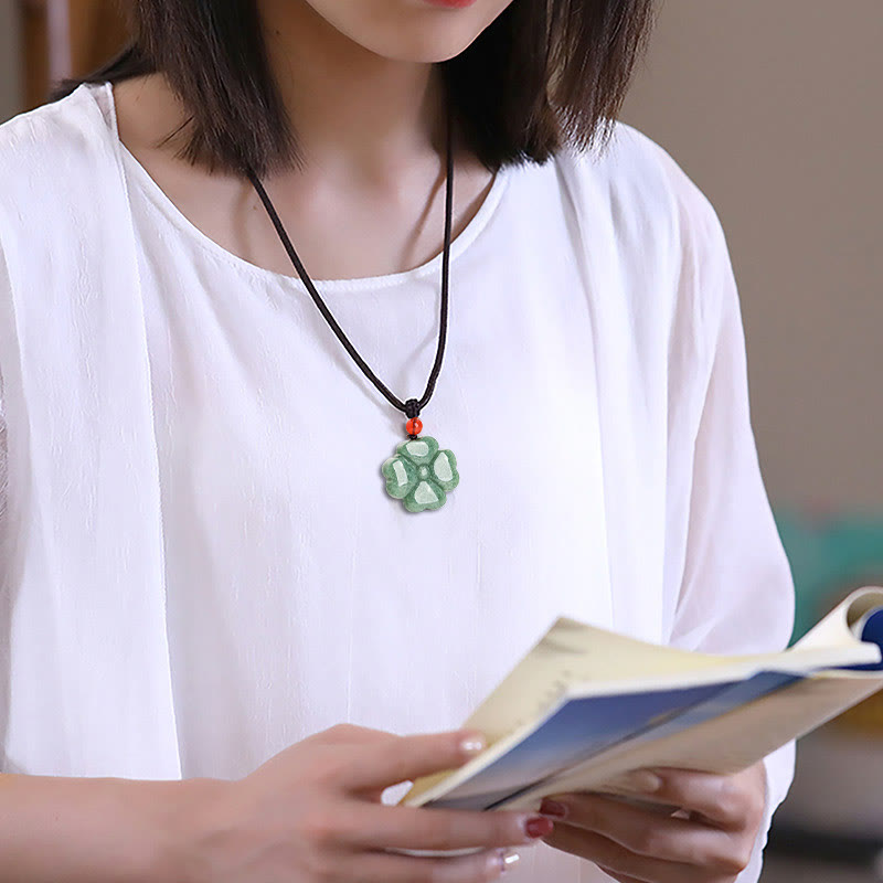 Unisex Jade Four Leaf Clover Prosperity Necklace Pendant