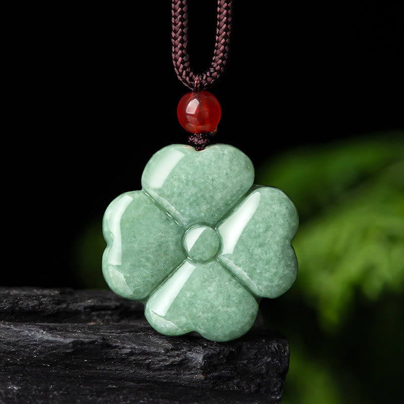 Unisex Jade Four Leaf Clover Prosperity Necklace Pendant
