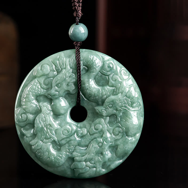Unisex Jade Necklace with Year of the Dragon Peace Buckle Pendant