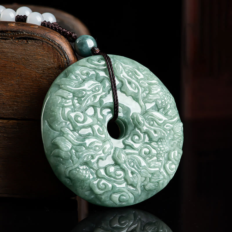 Unisex Jade Necklace with Year of the Dragon Peace Buckle Pendant