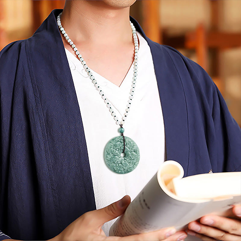Unisex Jade Necklace with Year of the Dragon Peace Buckle Pendant