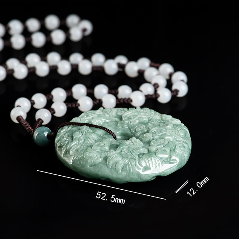 Unisex Jade Necklace with Year of the Dragon Peace Buckle Pendant
