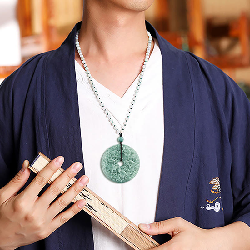 Unisex Jade Necklace with Year of the Dragon Peace Buckle Pendant