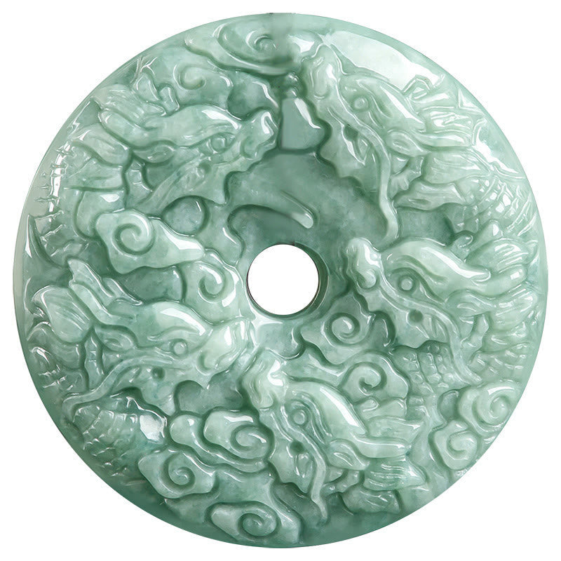 Unisex Jade Necklace with Year of the Dragon Peace Buckle Pendant