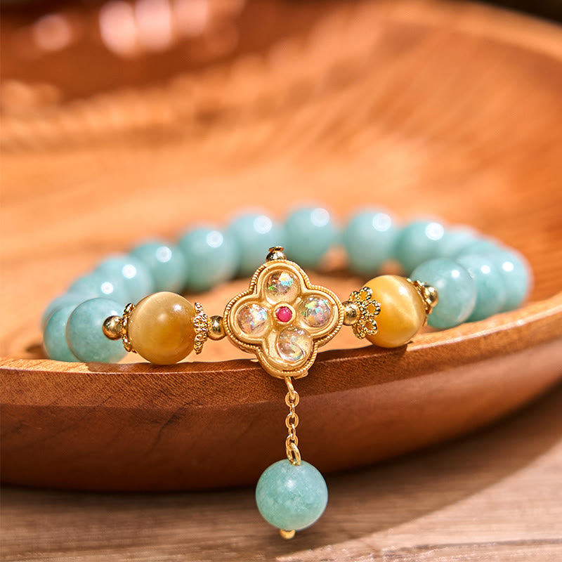 Unisex Jade Yellow Tiger Eye Prosperity Bracelet 14-16cm