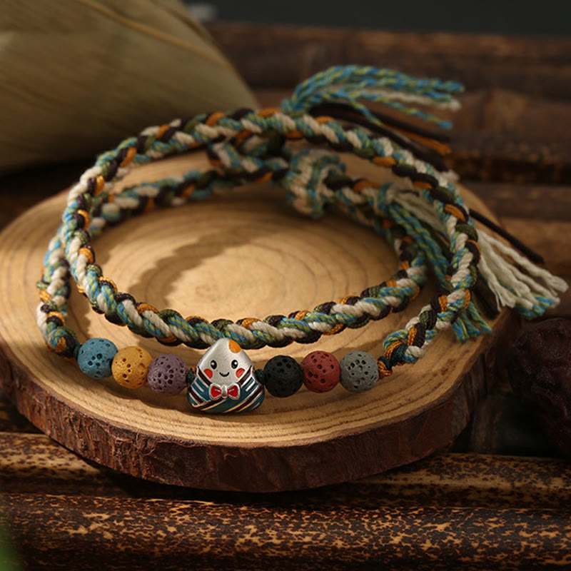 Unisex Lava Rock Fu Character Luck Braided Bracelet