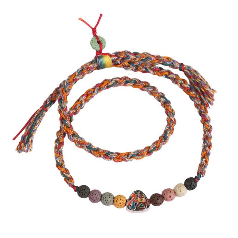 Unisex Lava Rock Fu Character Luck Braided Bracelet