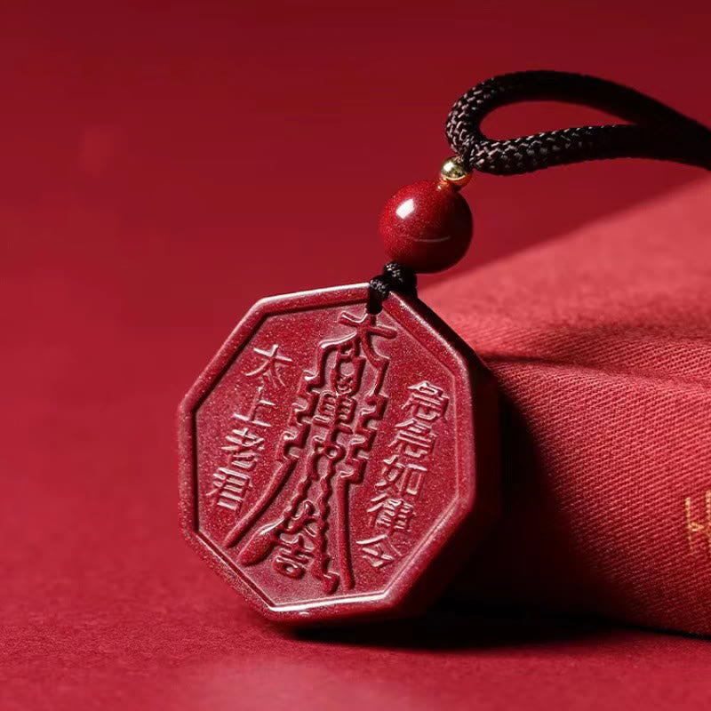 Unisex Natural Cinnabar Bagua Fu Necklace for Calmness