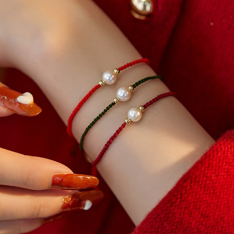 Unisex Pearl Bead Luck Bracelet on Red String 6mm Beads