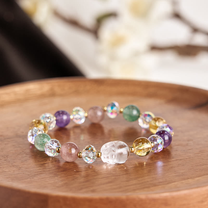Unisex Pixiu Bracelet with White Crystal Citrine & Amethyst Gems