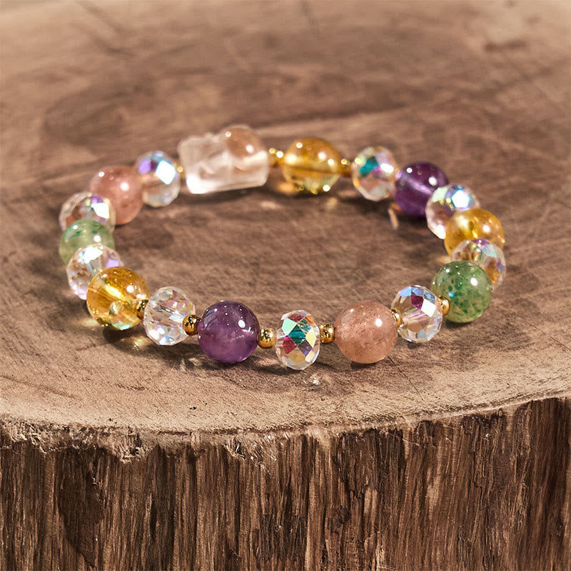 Unisex Pixiu Bracelet with White Crystal Citrine & Amethyst Gems