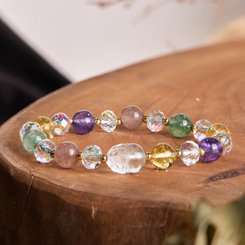 Unisex Pixiu Bracelet with White Crystal Citrine & Amethyst Gems