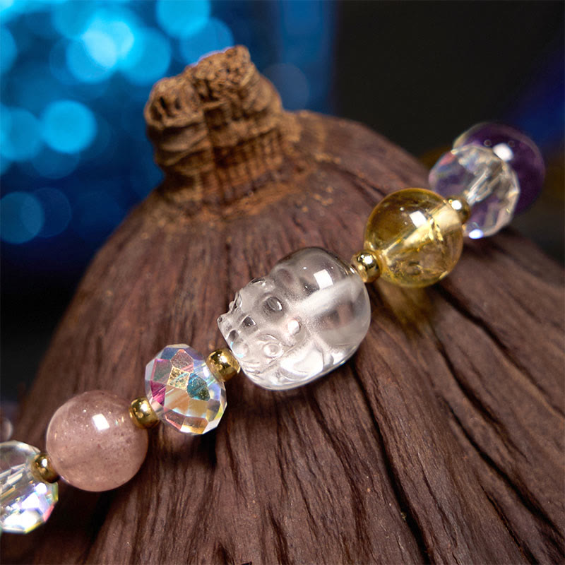 Unisex Pixiu Luck Bracelet with White Crystal Citrine & Amethyst