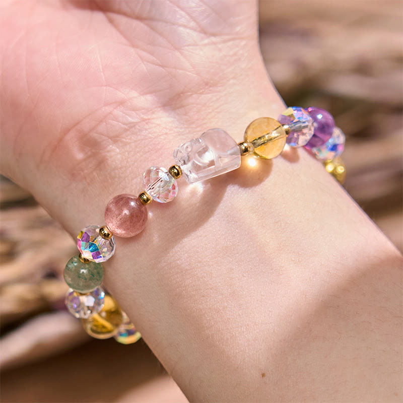 Unisex Pixiu Luck Bracelet with White Crystal Citrine & Amethyst