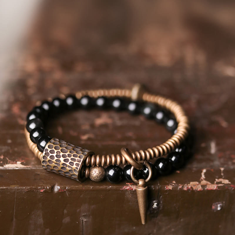 Unisex Rainbow Obsidian Copper Inner Peace Bracelet 6mm