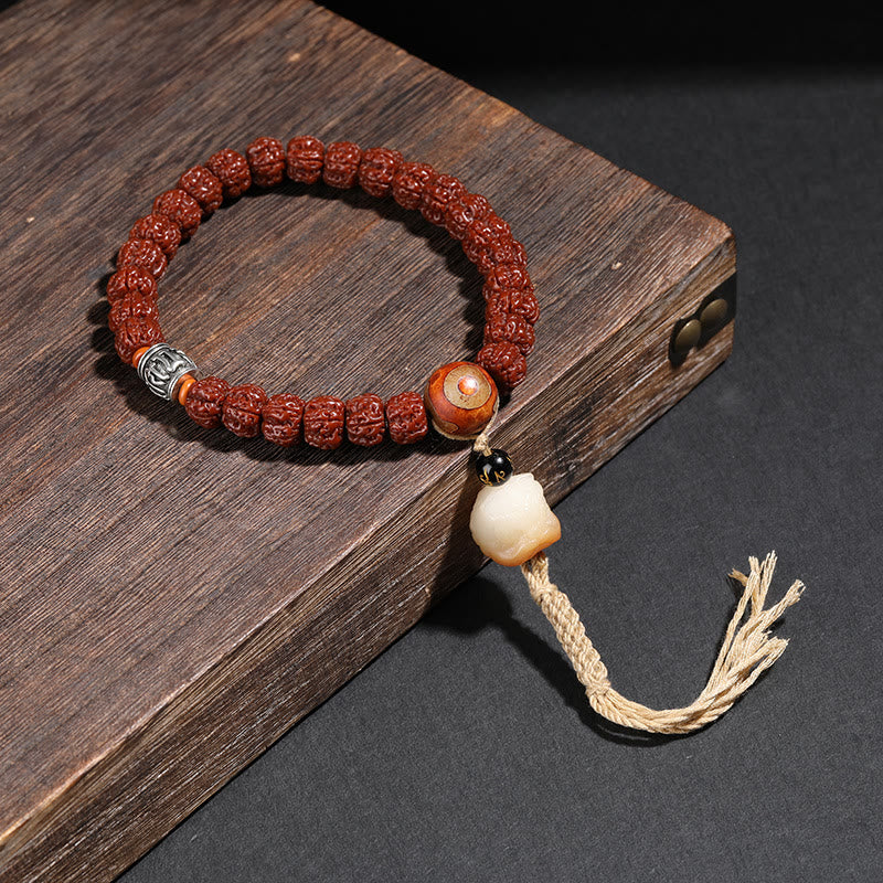 Unisex Rudraksha Bodhi Seed Dzi Bead Bodhi Seed Mala Bracelet