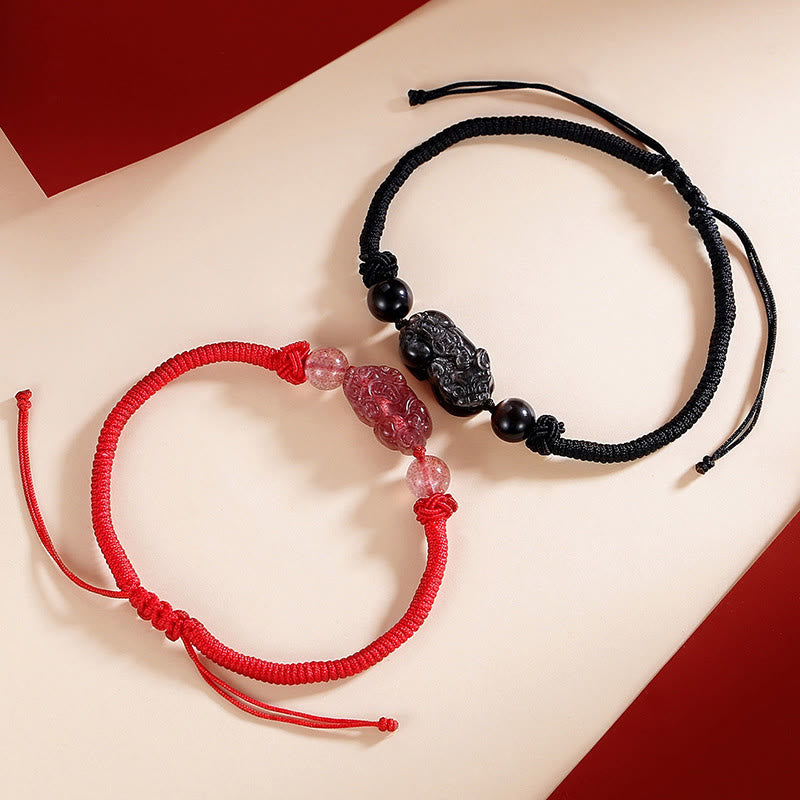 Unisex Silver Sheen Obsidian PiXiu Protection Bracelet 8mm Beads