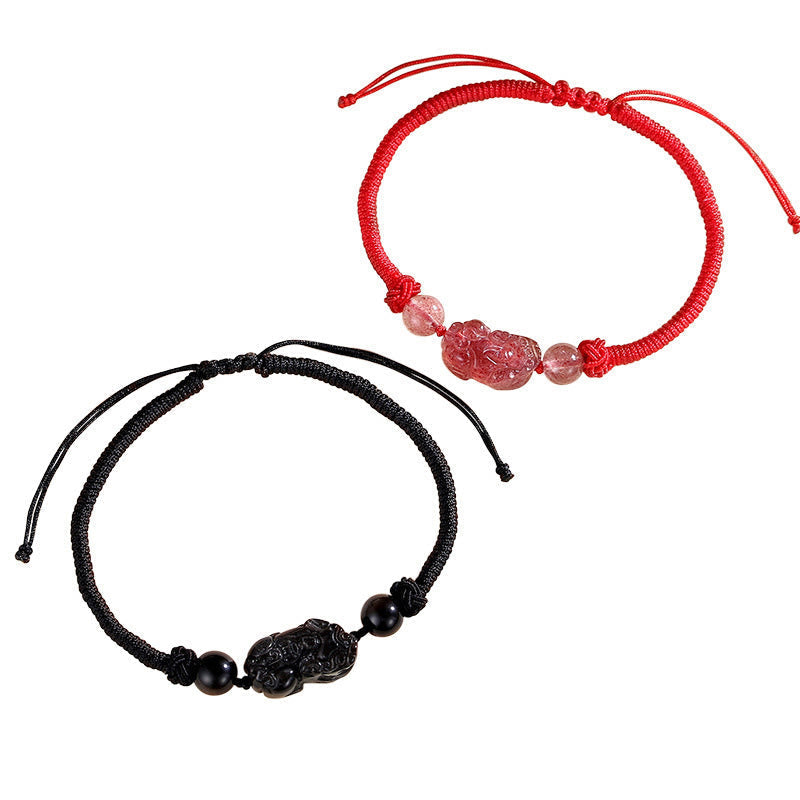 Unisex Silver Sheen Obsidian PiXiu Protection Bracelet 8mm Beads