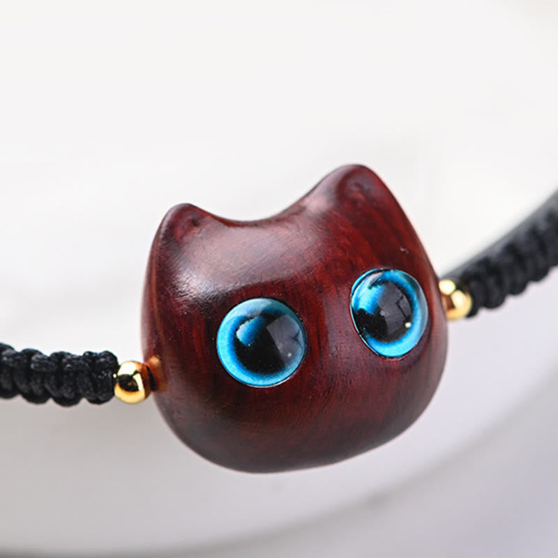 Unisex Small Leaf Red Sandalwood and Ebony Wood Calm Protection Bracelet