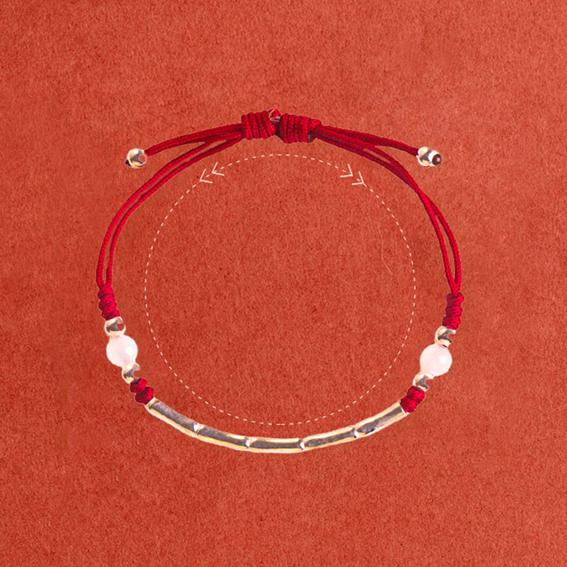 Unisex Sterling Silver Bamboo Red String Agate Protection Bracelet