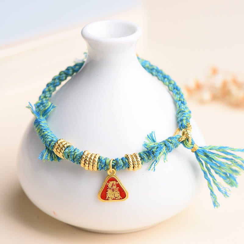 Unisex Tibetan String Zakiram Goddess of Wealth Flower Tassel Protection Bracelet