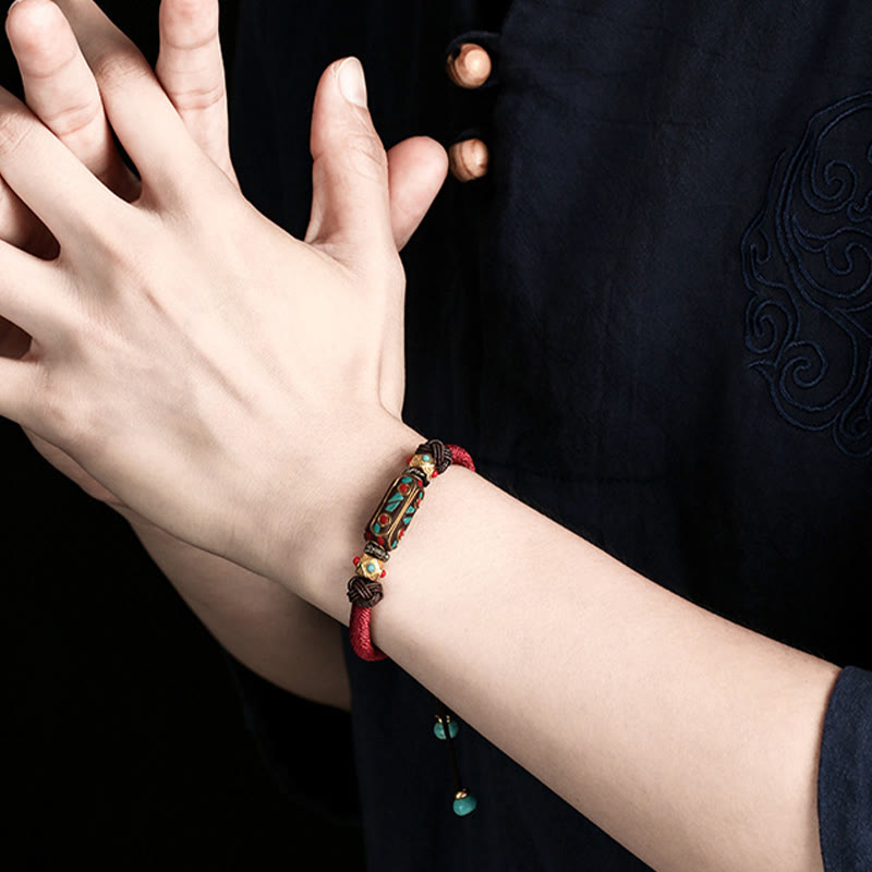 Unisex Tibetan Turquoise Om Mani Padme Hum Strength Bracelet