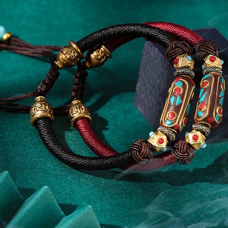 Unisex Tibetan Turquoise Om Mani Padme Hum Strength Bracelet