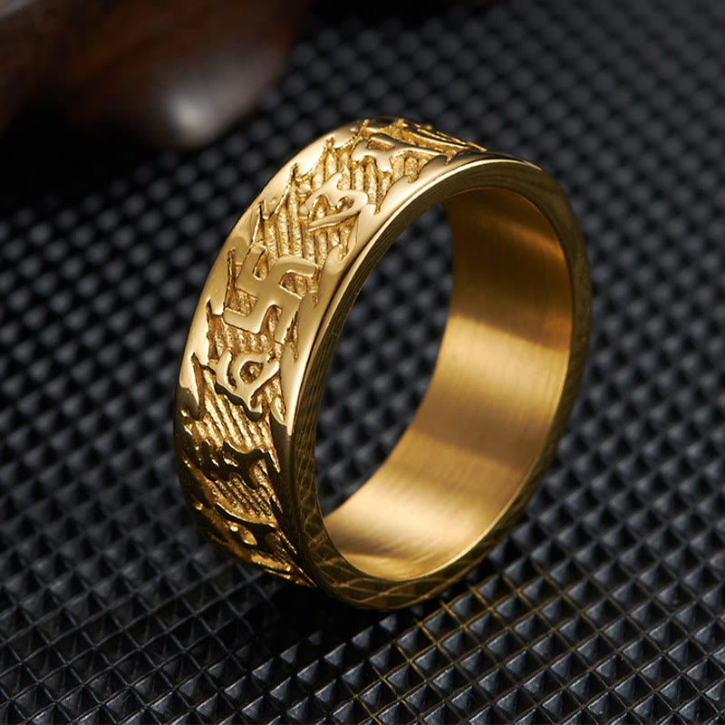Unisex Titanium Steel Om Mani Padme Hum Ring - Six True Words Symbolism