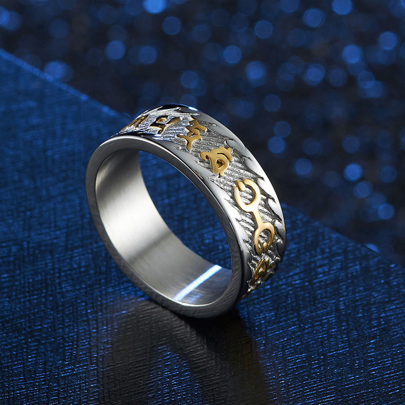 Unisex Titanium Steel Om Mani Padme Hum Ring - Six True Words Symbolism