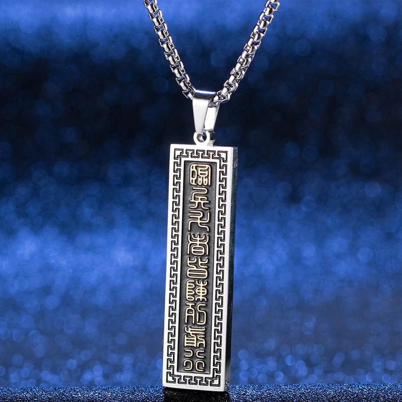 Unisex Titanium Steel Yin Yang Necklace with Nine-word Mantra