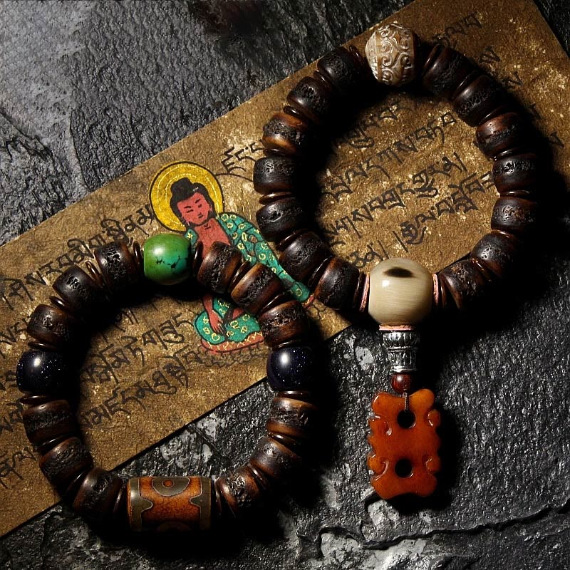 Unisex Yak Bone Dzi Bead Turquoise Protection Bracelet