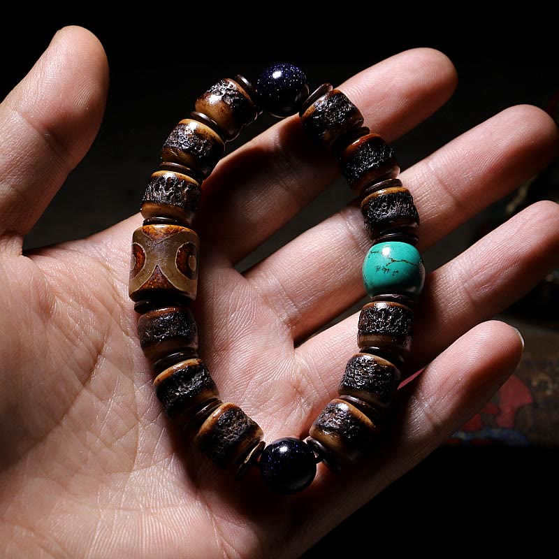 Unisex Yak Bone Dzi Bead Turquoise Protection Bracelet