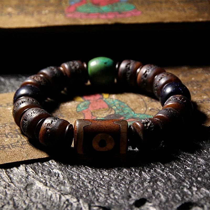 Unisex Yak Bone Dzi Bead Turquoise Protection Bracelet