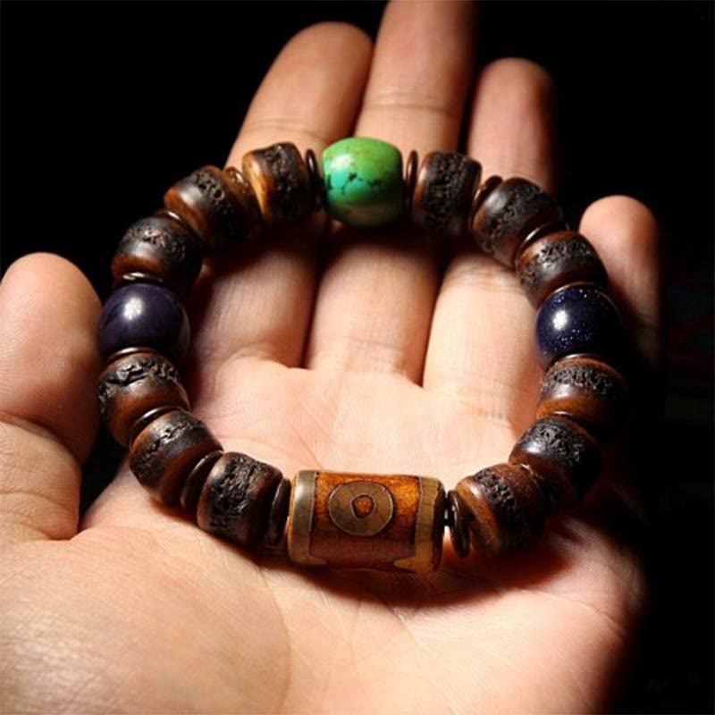 Unisex Yak Bone Dzi Bead Turquoise Protection Bracelet
