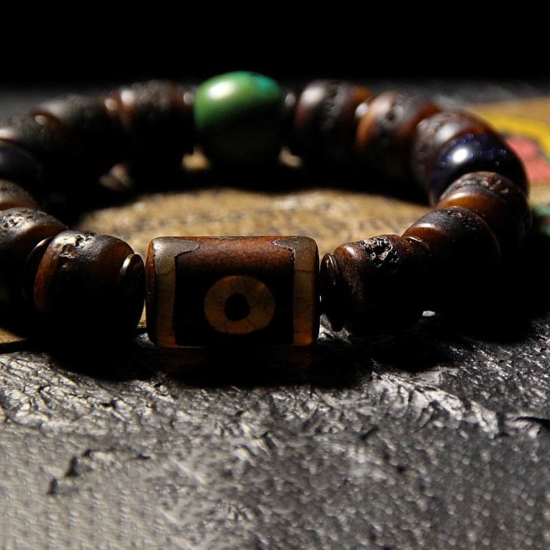 Unisex Yak Bone Dzi Bead Turquoise Protection Bracelet