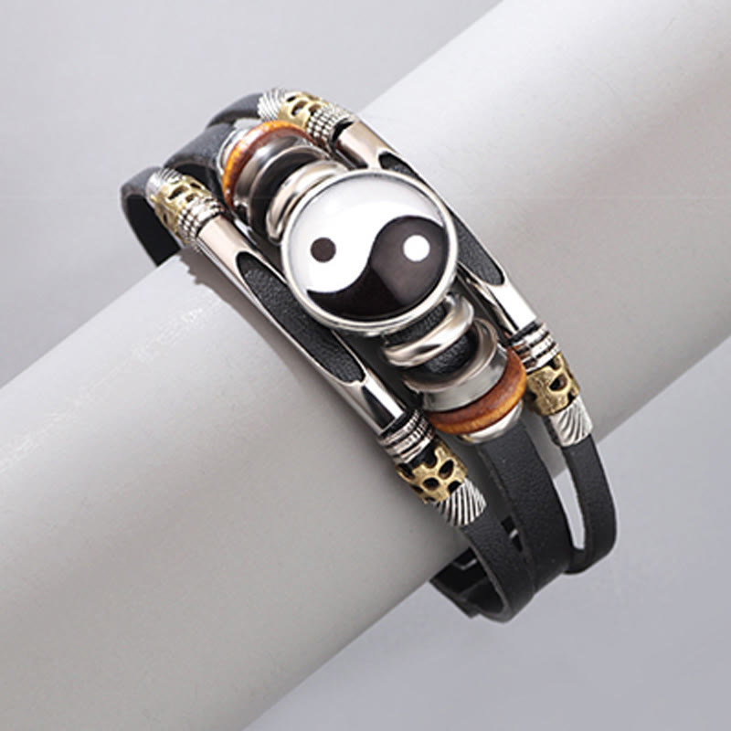 Unisex Yin Yang Leather Balance Bracelet 21.5cm