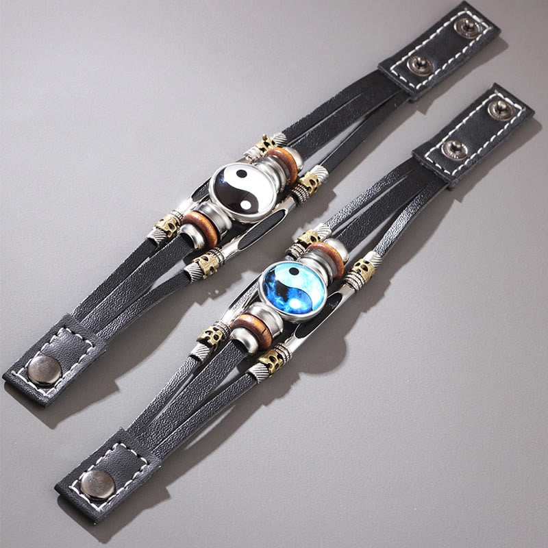 Unisex Yin Yang Leather Balance Bracelet 21.5cm