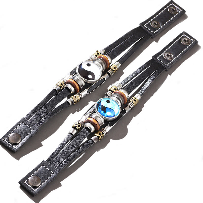 Unisex Yin Yang Leather Balance Bracelet 21.5cm