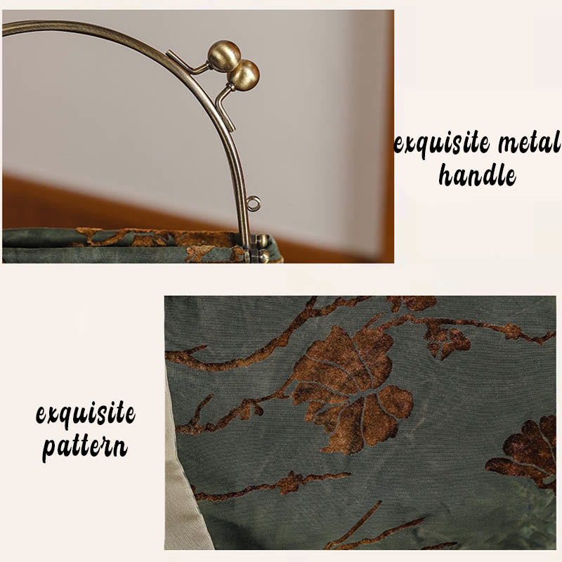 Velvet Jacquard Metal Chain Crossbody Bag 21cm Elegant