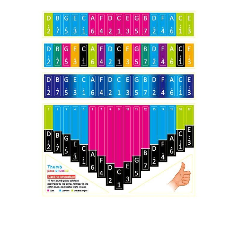 Versatile Thumb Piano Set: 17 21 & 34 Keys with Scale Stickers - 17 Key / (3PCS) Scale 4 colors