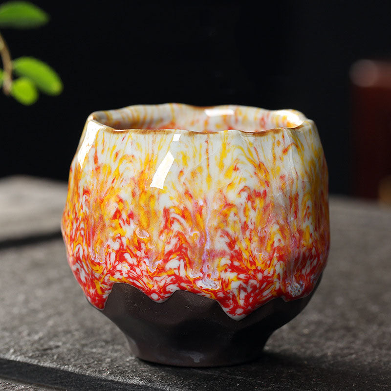 Vibrant Ceramic Zen Teacup 130ml | Orange Red or Green Yellow