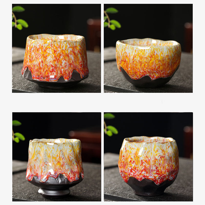Vibrant Ceramic Zen Teacup 130ml | Orange Red or Green Yellow