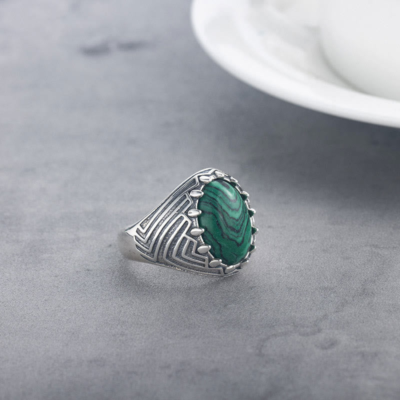 Vintage 18mm Sterling Silver Malachite Calmness Ring